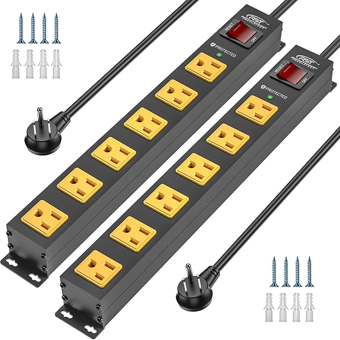 CRST 2Pack 6 Outlet Surge Protector Power Strip 2100J by CRST