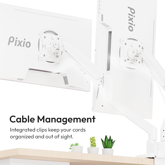 Pixio PS1D Wave White Dual Monitor Arm Stand Desk Mount - Image 5