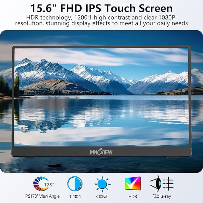 InnoView Portable Monitor Touchscreen 15.6" 1080P 10-Point Touch Screen Monitor - Image 3