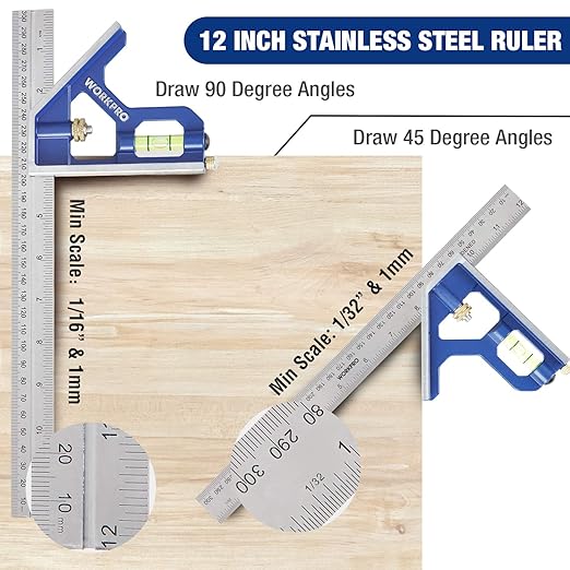 WORKPRO Aluminum Alloy Carpenter Square and Zinc-Alloy Square Ruler Set - 7 in. - Image 4