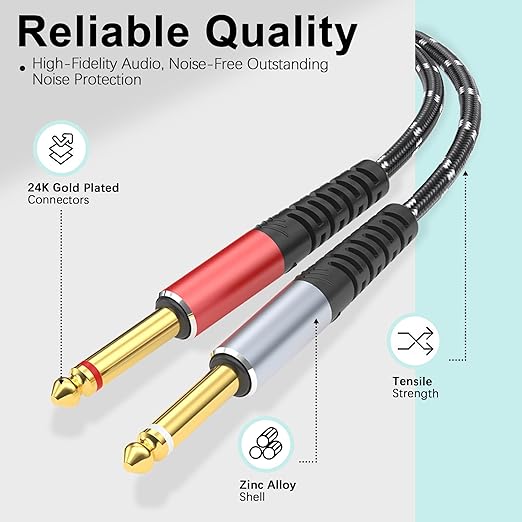 Lightning to Dual 6.35mm 1/4" TS Mono Stereo Y-Cable Splitter, 3 in 1 to Dual - Image 6