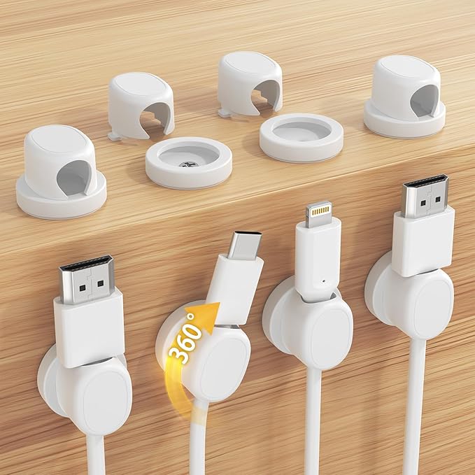TIKIWIK Rotatable Cord Holder, Snap-Lock Cable Clips, 8 Pack Adhesive Cord by TIKIWIK