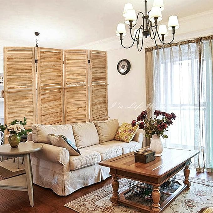 4 Panel Room Divider with Shelves, Room Dividers and Folding Privacy Screens - Image 4