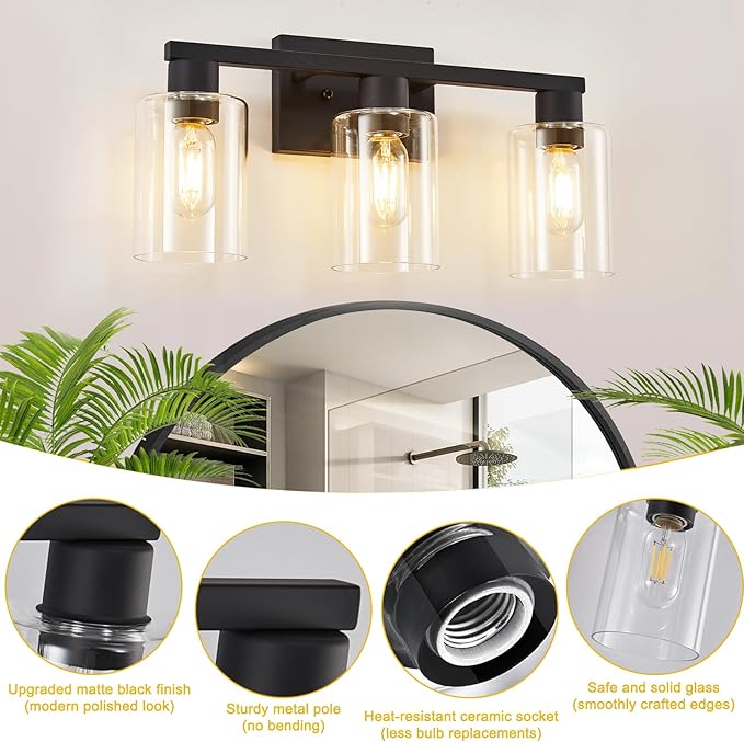 SOPEAS 3-Light Bathroom Vanity Light, Bathroom Wall Sconce Lamp - Image 2