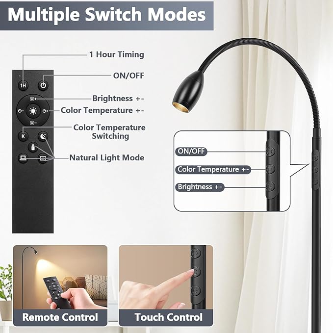 Reading Floor Lamp, Dimmable Zoomable Spotlight, Adjustable Color Beam Standing - Image 6