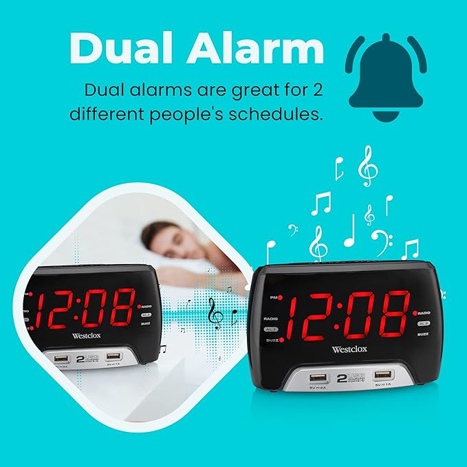 Westclox Large 1.4” Red LED Digital FM Clock Radio - Image 6