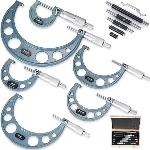 REXBETI 6Pcs Outside Micrometer Set, 0-6" Machinist Micrometer, Ultra-Precision by REXBETI