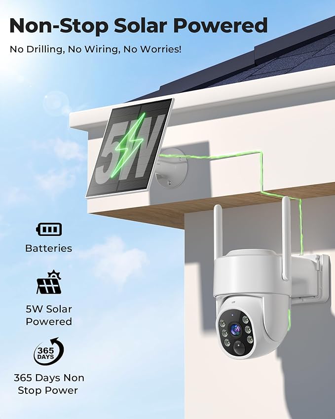 Gianteye 4MP Solar Security Cameras Wireless Outdoor, WiFi Security Camera - Image 3