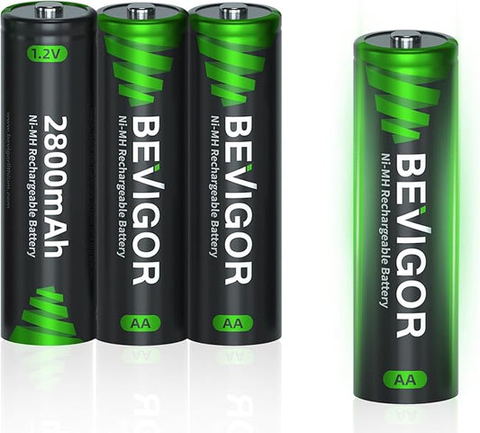 BEVIGOR AA Rechargeable Batteries 2800 mAh High Capacity 1500 Cycle, 1.2V NiMH by BEVIGOR