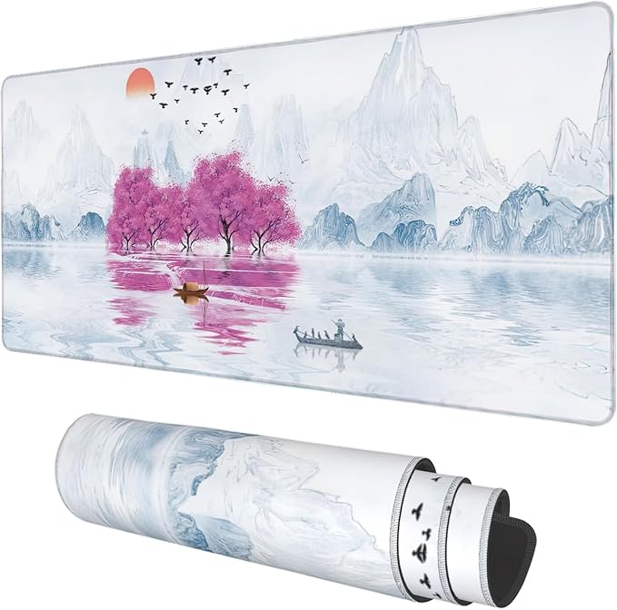 Desk Mat, Cherry Blossom Tree Oil Ink Painting Extended Gaming Mouse Pad Large by KOAIWPAE