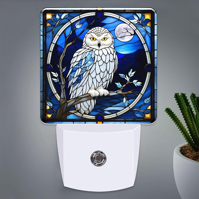 PODMemory Owl Stained Glass Night Lights Plug into Wall by PODMemory