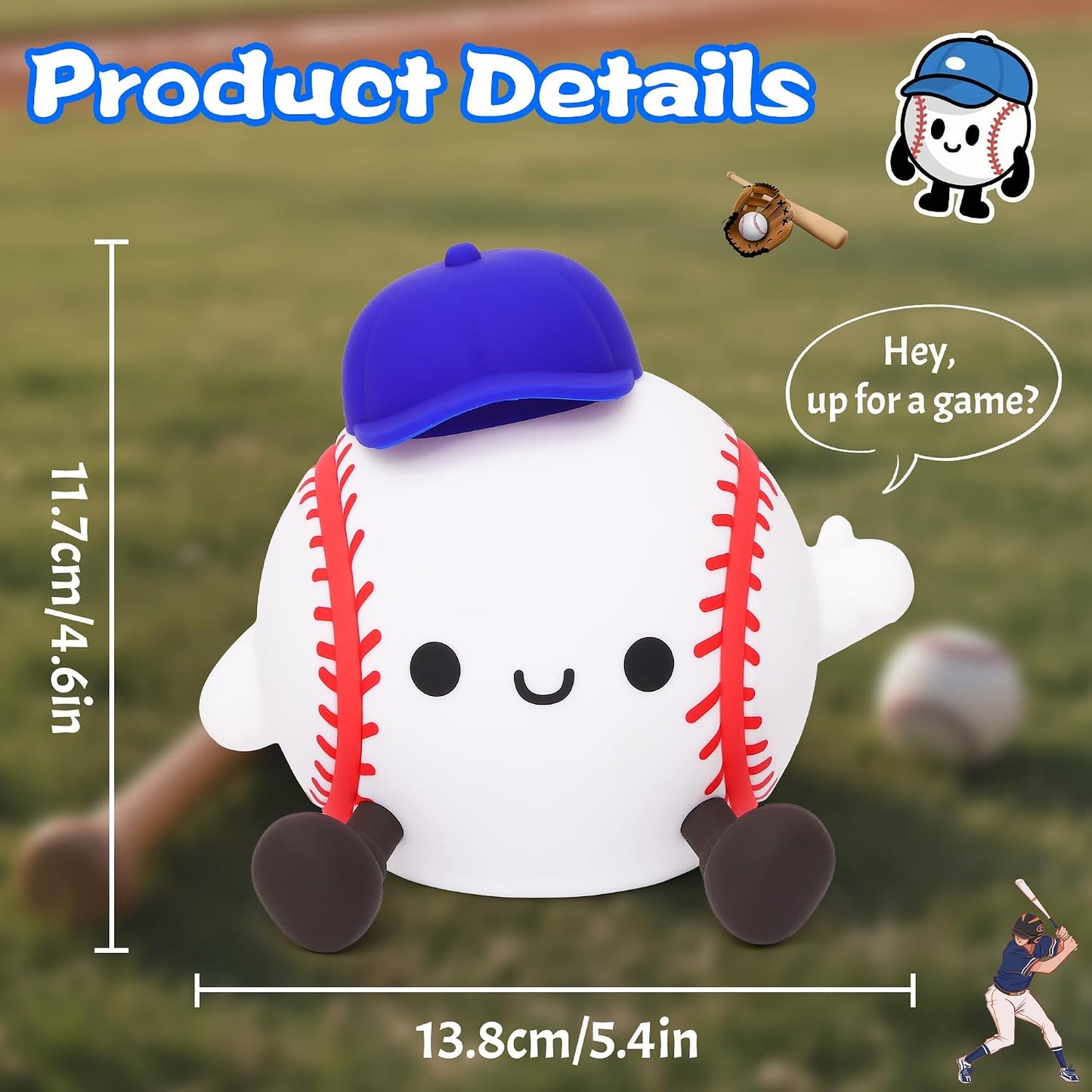 CoolGift Mart Baseball Night Light, Silicone Touch Control Lamp USB Rechargeable with Timer & Brightness Adjustment, Ideal for Breastfeeding Creates Glow for All Ages Baseball Lovers
