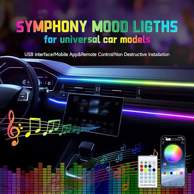 Goodream Interior Car Ambient Lighting Kit, 43.3 Inches RGB USB LED Ultrathin - Image 2