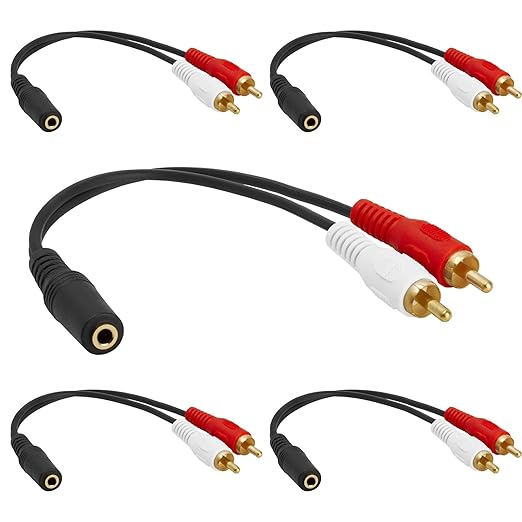 Cmple - [5 Pack 3.5mm Female Jack to 2 RCA Plugs Audio Stereo Adapter, 3.5mm by Cmple