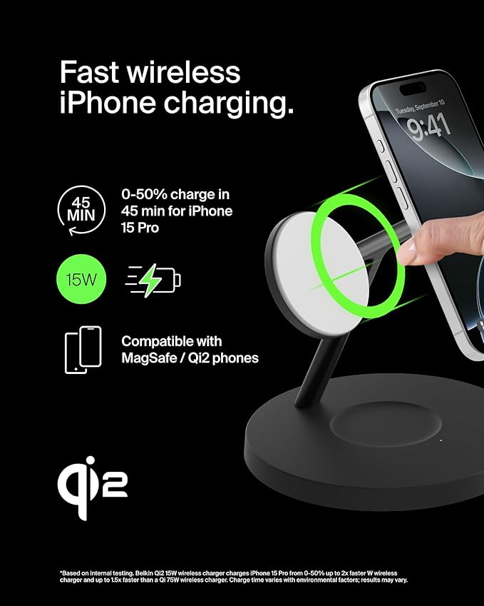 Belkin MagSafe-Compatible Charger, 3-in-1 Wireless Charging Station, - Image 3