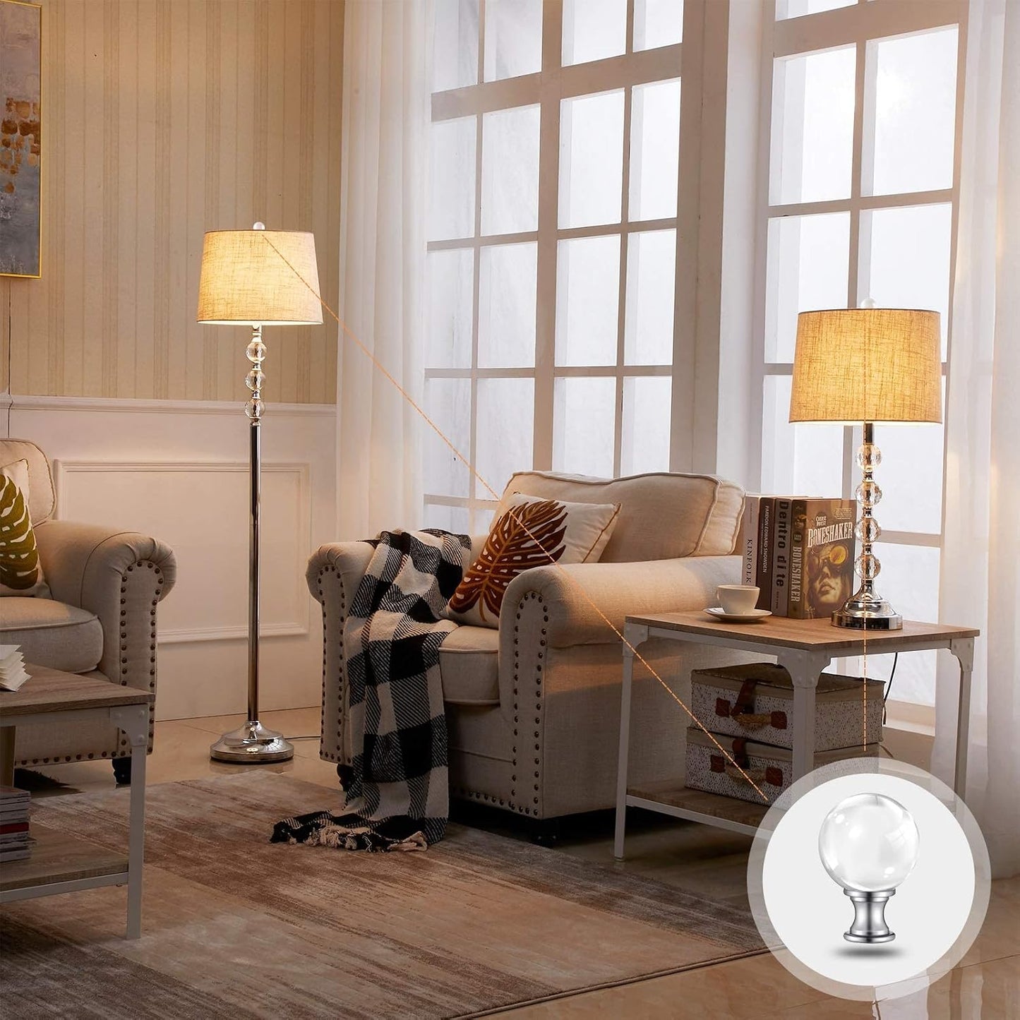 Lamp Finials, 1/4-27 Inch Threaded Base Lamp Finials, 2 Pack | Clear Glass Ball Decorative, Finials for Lamps with Chrome aluminum Base, Lamp Shade Screw Cap for Table & Floor Lamps