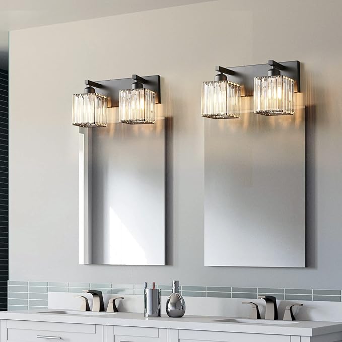 FDPBY Modern Bathroom Vanity Light 2-Lights Black Crystal Bathroom Wall Light - Image 3