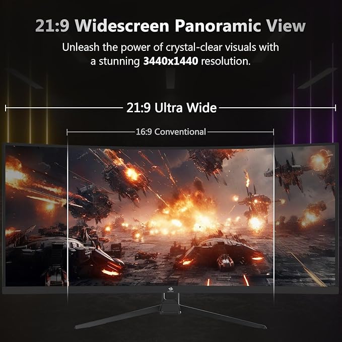 Z-Edge 34" Curved Gaming Monitor, WQHD 1440P 165Hz 144Hz PC Monitor, MPRT 1ms - Image 3