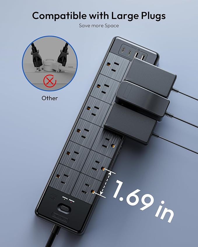 24 Widely Outlets 5 Ft Extension Cord NTONPOWER 15A/1875W Power Strips - Image 6
