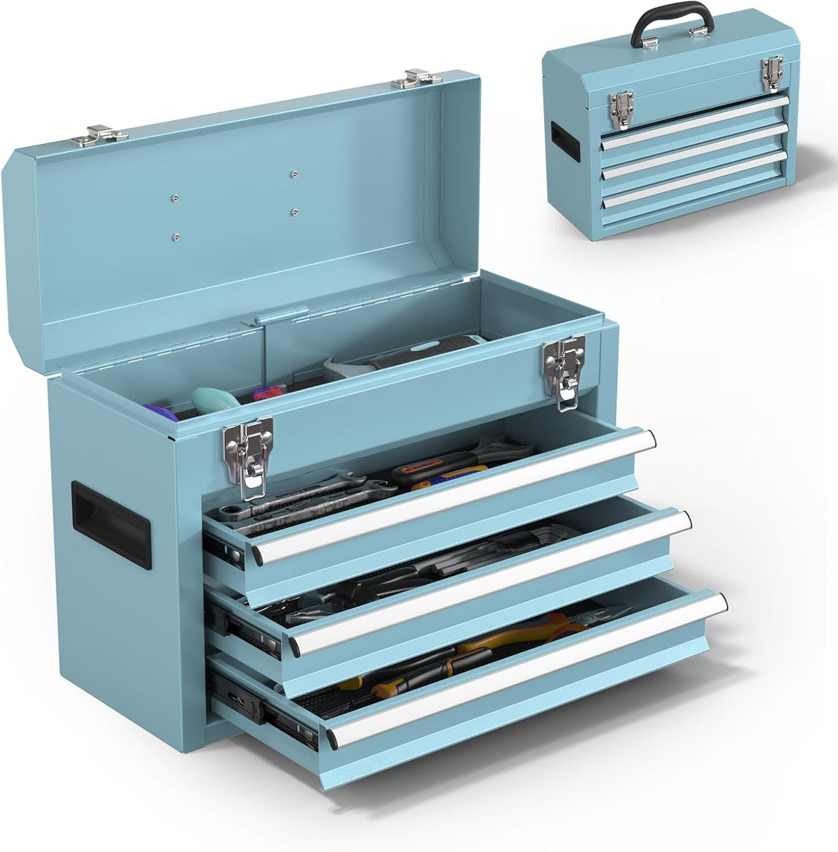 portable metal tool box – 3 drawers lockable, main product view