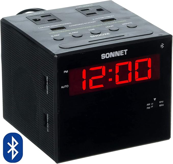 Sonnet Alarm Clock Charging Station, AM FM Radio, Dual USB Charging Ports by Ken-Tech