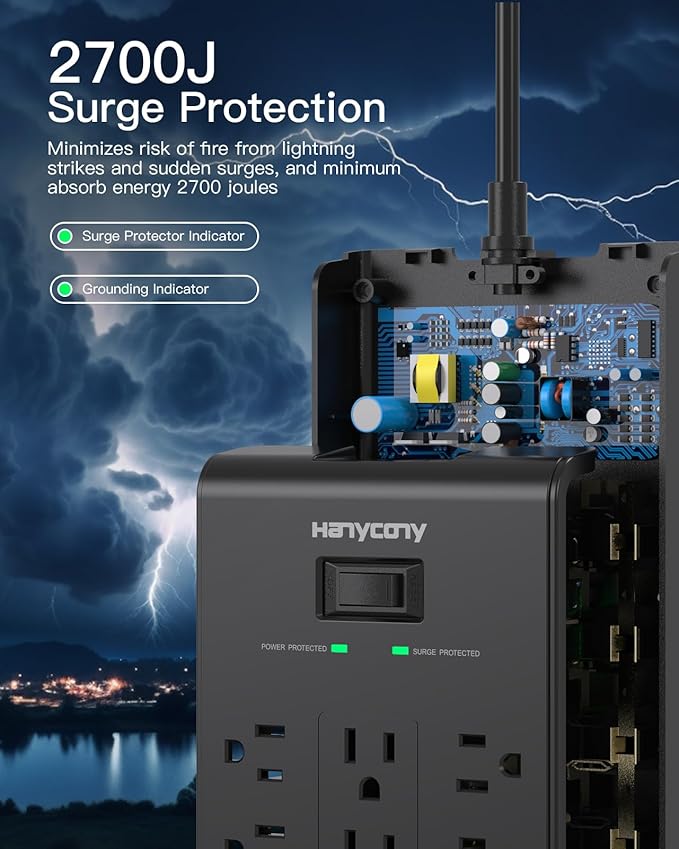 Extension Cord 15 Ft, HANYCONY Power Strip - Image 3