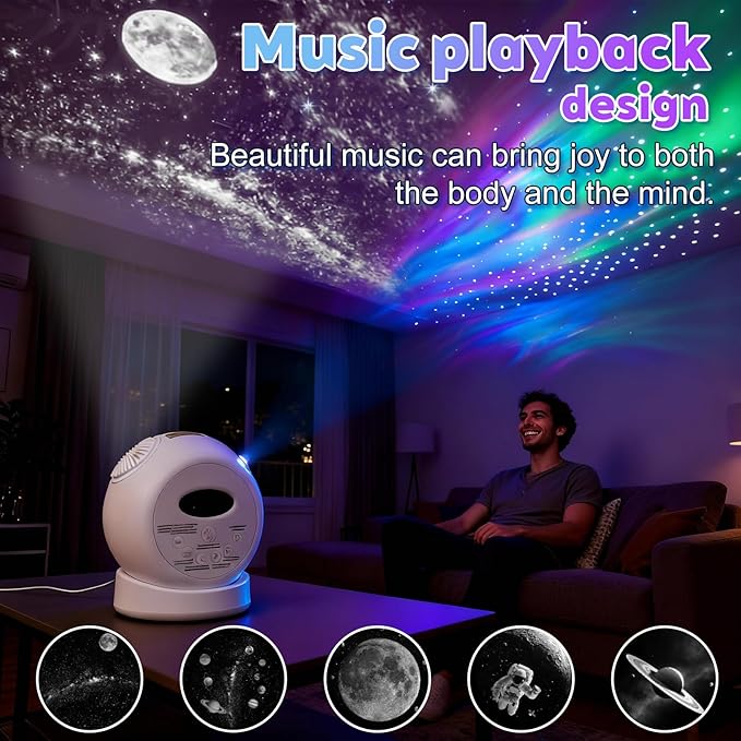 Aurora Starlight Sky Projector Night Light Features Bluetooth Music Playback & - Image 2