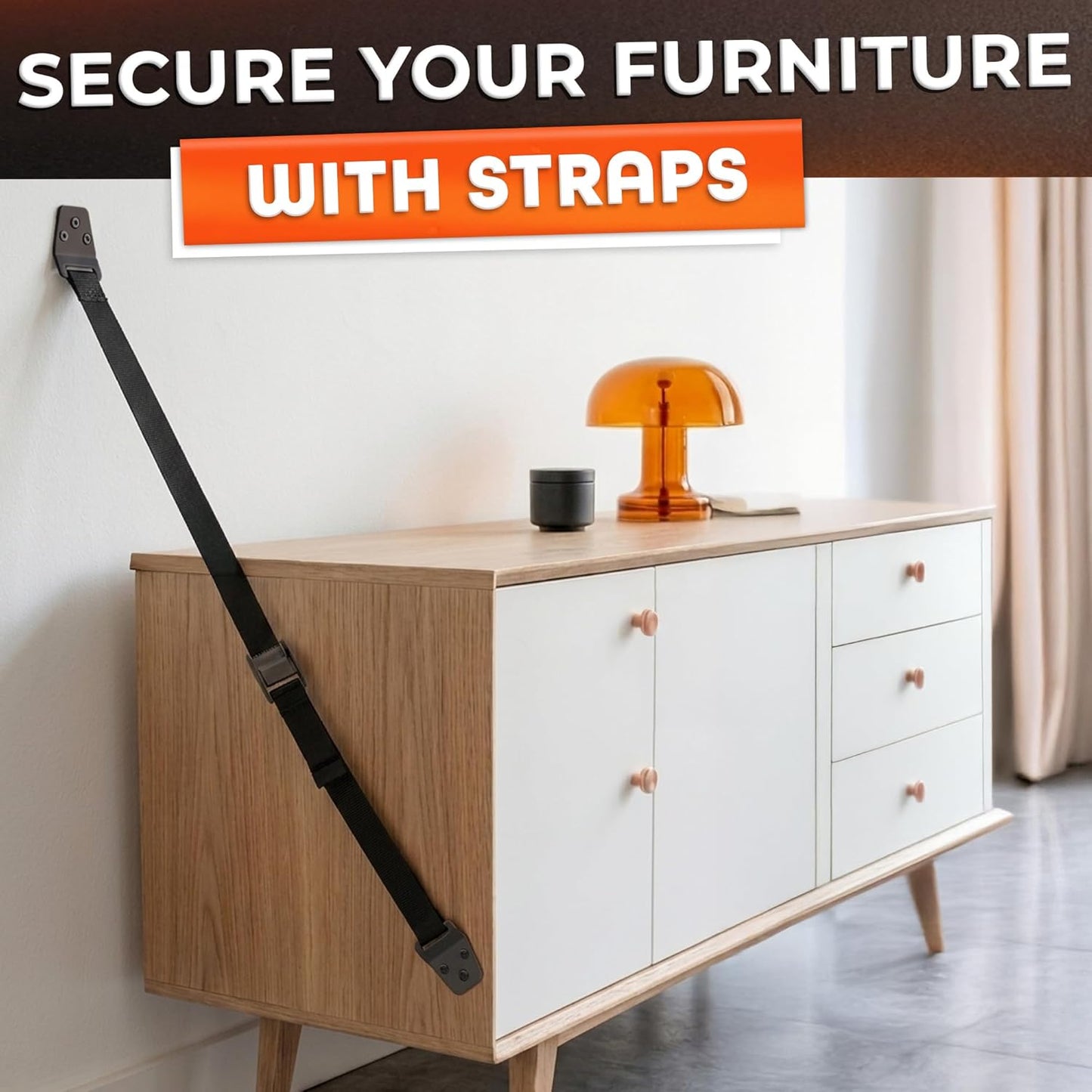 TV Safety Straps for Flat Screen, Anti-Tip, Adjustable 19 to 39 In | Wall Anchor Straps Hold Big Screen TVs Up to 330 Lbs - Flexible Nylon, Wear-Resistant, and Easy Setup for Furniture Anchoring