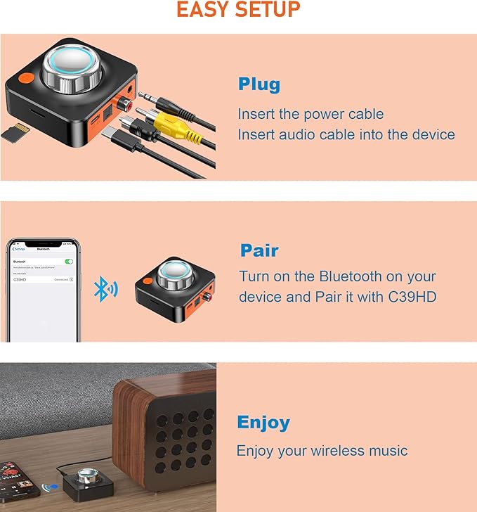 Bluetooth Receiver for Home Stereo, 3D Surround Volume Control Wireless Audio - Image 8
