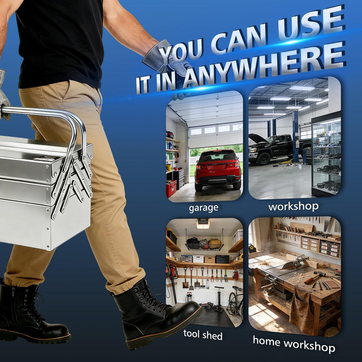 metal cantilever tool box, 3-tier 5 tray fold, package contents