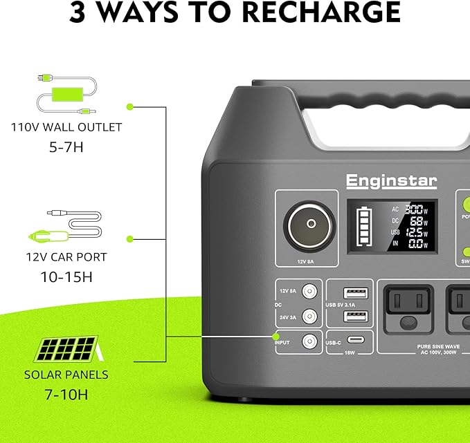 EnginStar Solar Generator, 300W Portable Power Station, 296Wh Lithium Battery - Image 6