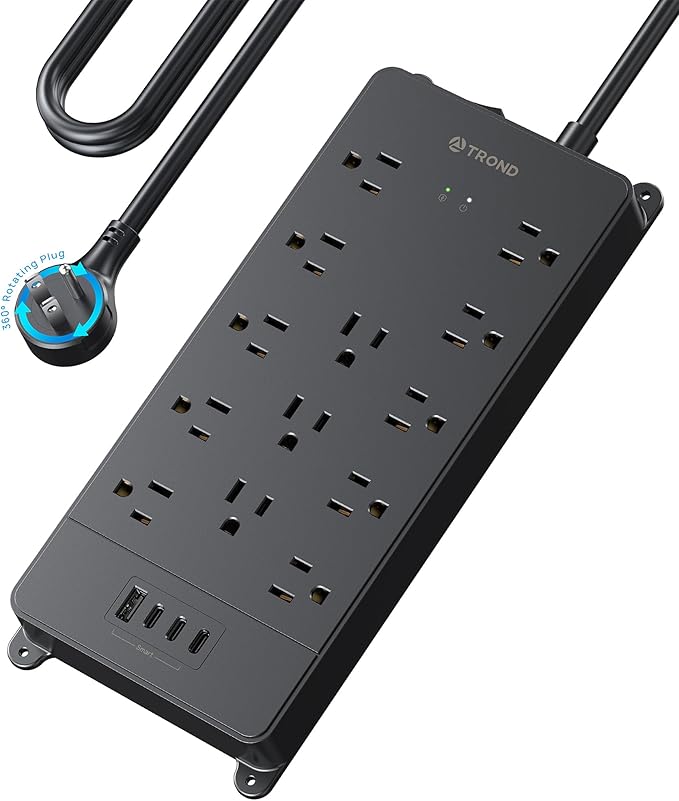 TROND 360° Rotating Flat Plug, Surge Protector Power Strip, 13AC Widely Spaced by TRONDOfficial