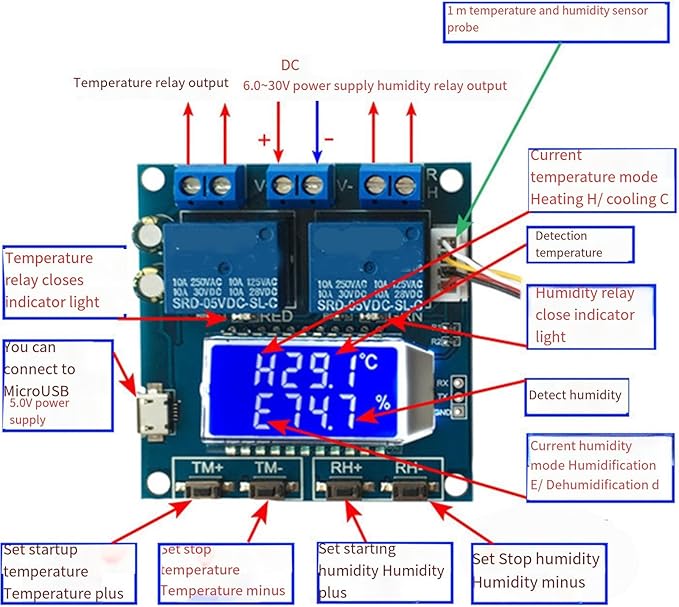 Double Output Digital Display Temperature Humidity Control Module Easy Read -20 - Image 3