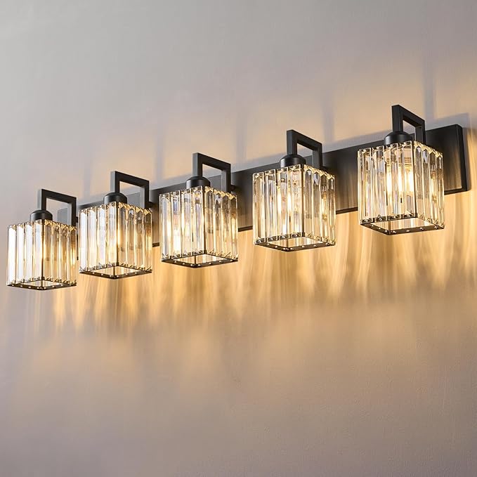 FDPBY Black Bathroom Light Fixture, 5-Light Crystal Vanity Lighting, Bathroom by FDPBY