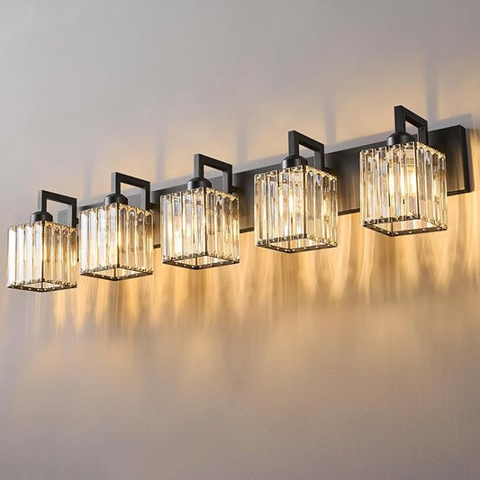 FDPBY Black Bathroom Light Fixture, 5-Light Crystal Vanity Lighting, Bathroom by FDPBY