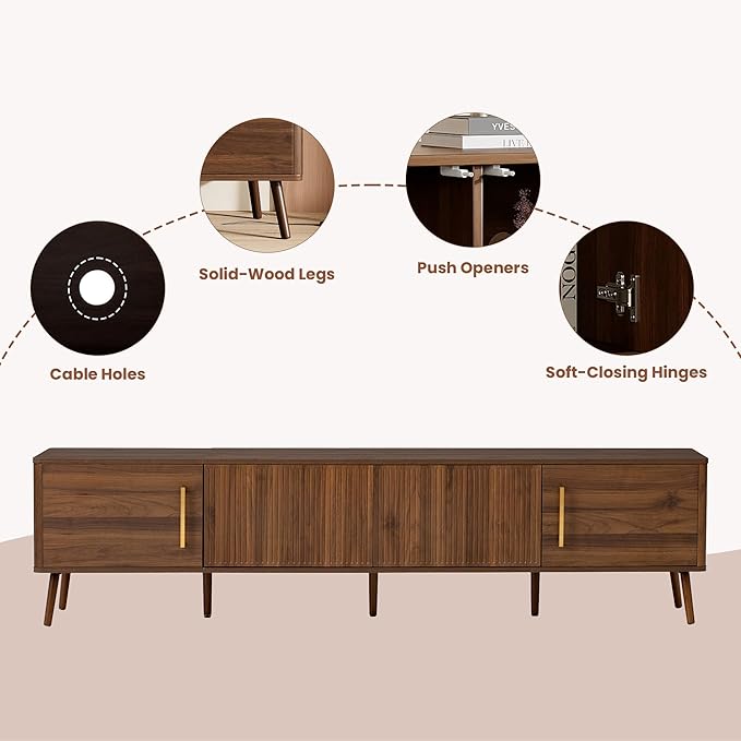 Merax Mid Century 78" TV Stand, Modern Fluted Entertainment Center - Image 5