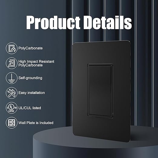 ThunderWay Matte Black 3 Way Decorative Light Switch - Image 4