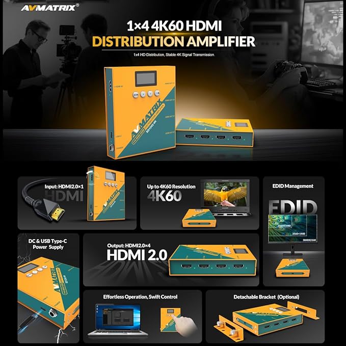 AVMATRIX SD1242-4K 1 in 4 Out Distribution HDMI Signal Splitter Converter - Image 5