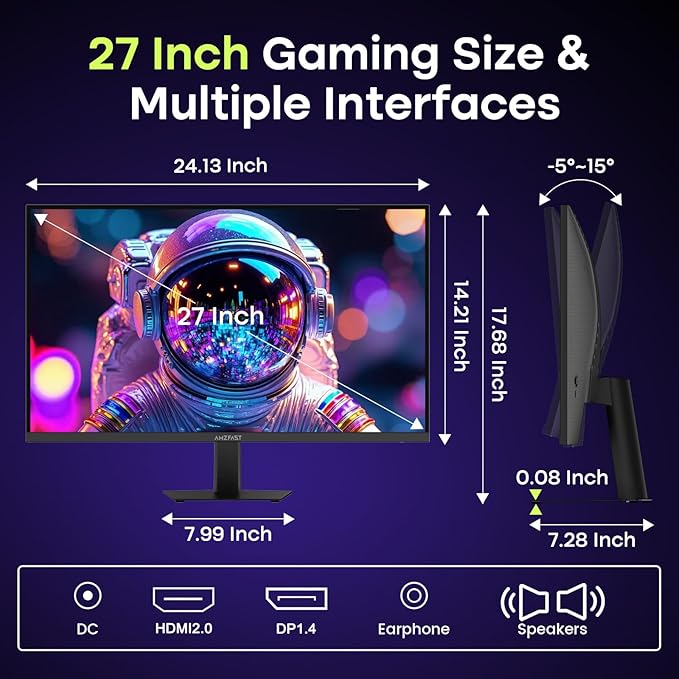 Amzfast 27 Inch 240Hz Gaming Monitor, FHD Fast VA Panel 4000:1 Contrast - Image 7
