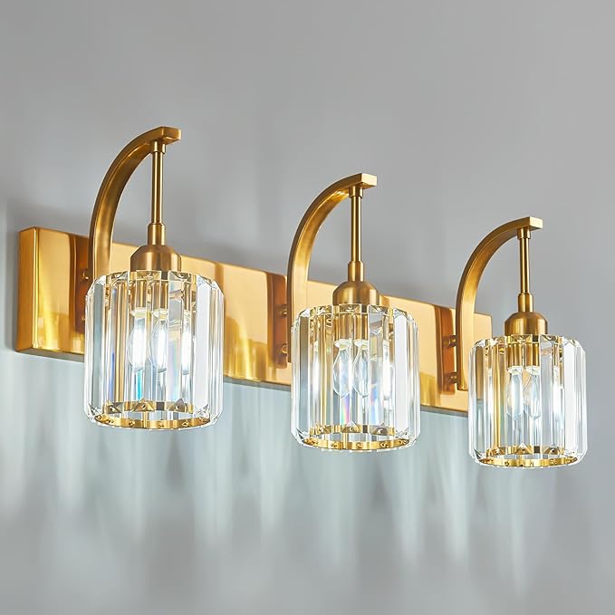 FDPBY 3-Light Crystal Vanity Light, Modern Gold Bathroom Wall Sconce by FDPBY