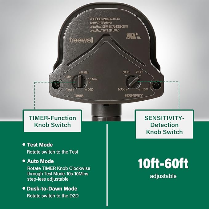 TREEWELL 240-Degree Replacement Motion Detector, Adjustable Time & Detection - Image 3