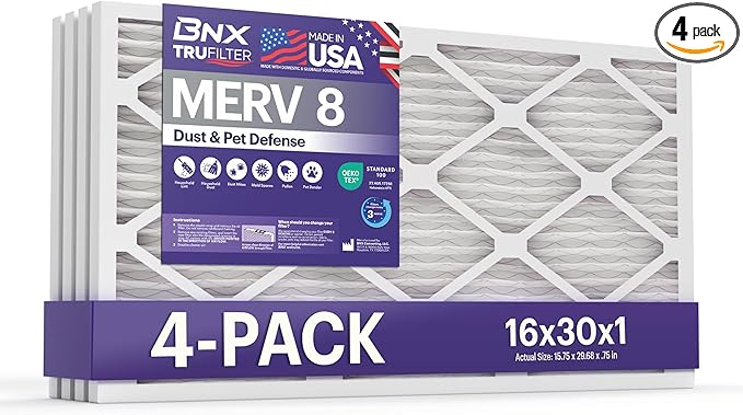 BNX TruFilter 16x30x1 Air Filter MERV 8 by BNX