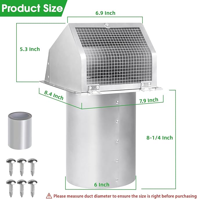 6 Inch Wall Vent Cover, Exterior Wall Vent Hood - Image 2