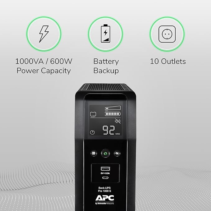 APC UPS Back-UPS Pro, 1000VA Sinewave UPS Battery Backup & Surge Protector - Image 5