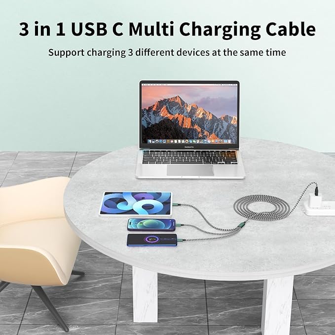 USB C Multi Charging Cable, 3 in 1 Charging Cable Nylon Braided Universal - Image 7