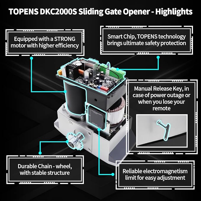 TOPENS DKC2000S Solar Sliding Gate Opener Chain Drive Automatic Gate Motor - Image 4