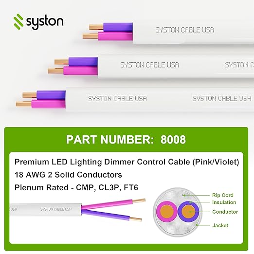Syston Cable Technology 18/2 LED Lighting Dimmer Dimming Luminaire Control Wire - Image 2
