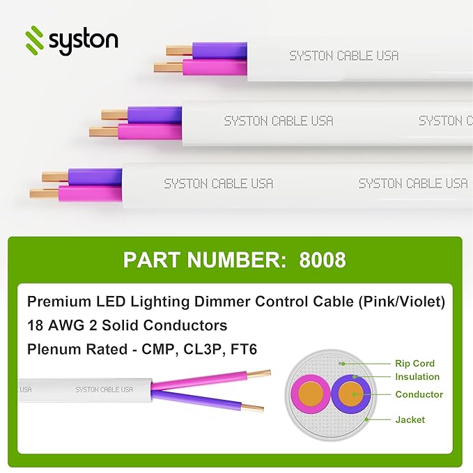 Syston Cable Technology 18/2 LED Lighting Dimmer Dimming Luminaire Control Wire - Image 2
