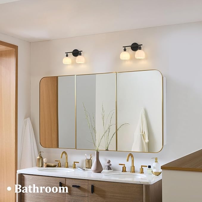 Shenmoyl Bathroom Light Fixtures, 2-Light Black Vanity Wall Light Over Mirror - Image 2
