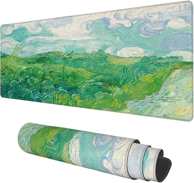 Desk Mat, Field Landscape Oil Painting Extended Gaming Mouse Pad Large by KOAIWPAE